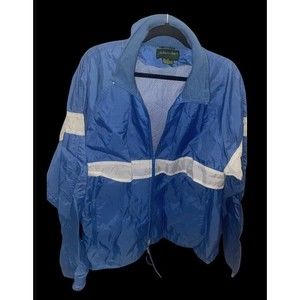 St. John’s Bay Men’s Windbreaker Jacket Zip-Up Blue Size XL Tuck Away Hood